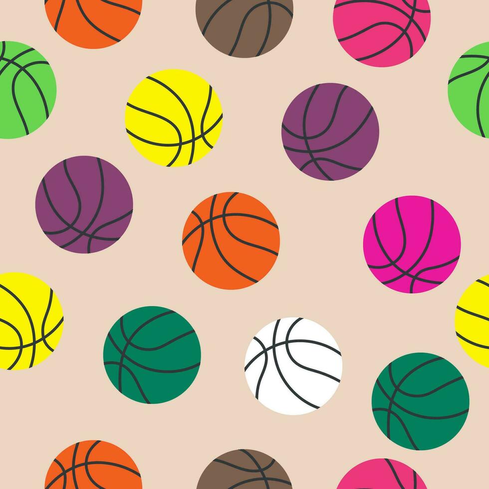 Basketball nahtlos Muster mit bunt Bälle. modern Illustration zum Flyer, Banner, Netz und drucken. Sport, Mannschaft abspielen Konzept. Vektor eben modern Illustration isoliert.