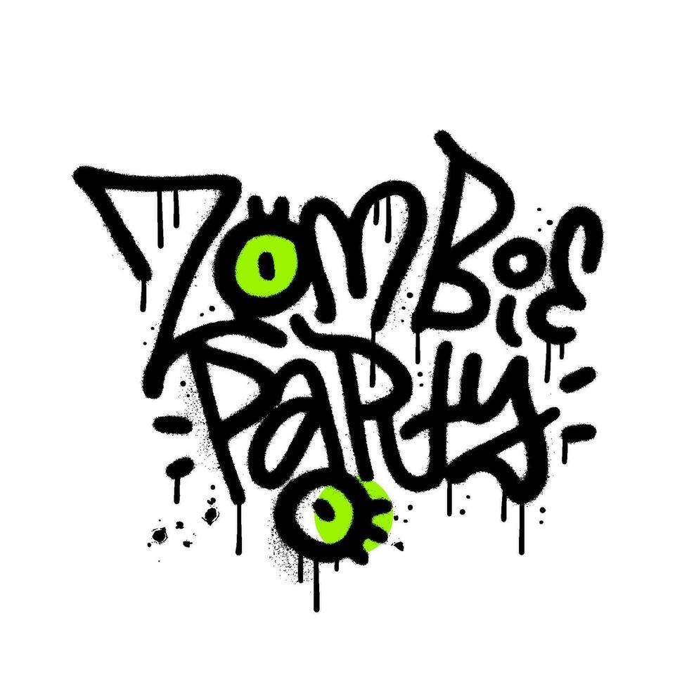 Zombie Party - - 90er Jahre Jahrgang städtisch Graffiti Beschriftung zum Halloween Feier, texturiert Hand gezeichnet grungy Rau Text fot Anzeige, Einladung, Karten. Vektor Illustration.