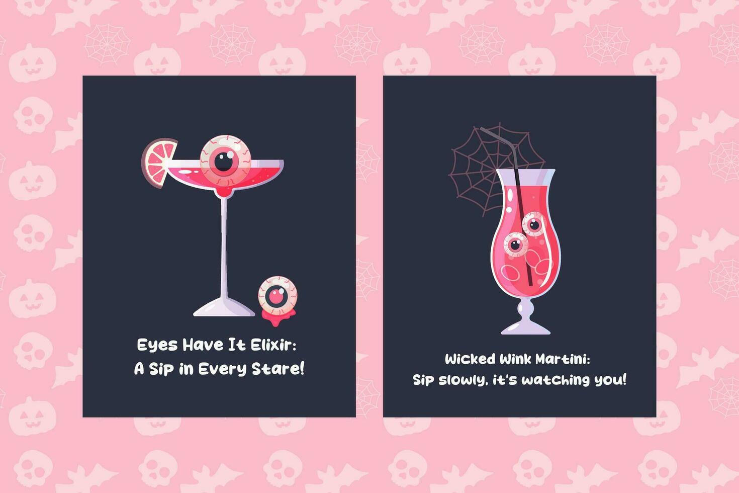 Rosa Halloween Poster, Cocktail, Mädchen, Untertitel, Beschriftung, komisch Bildbeschriftung vektor