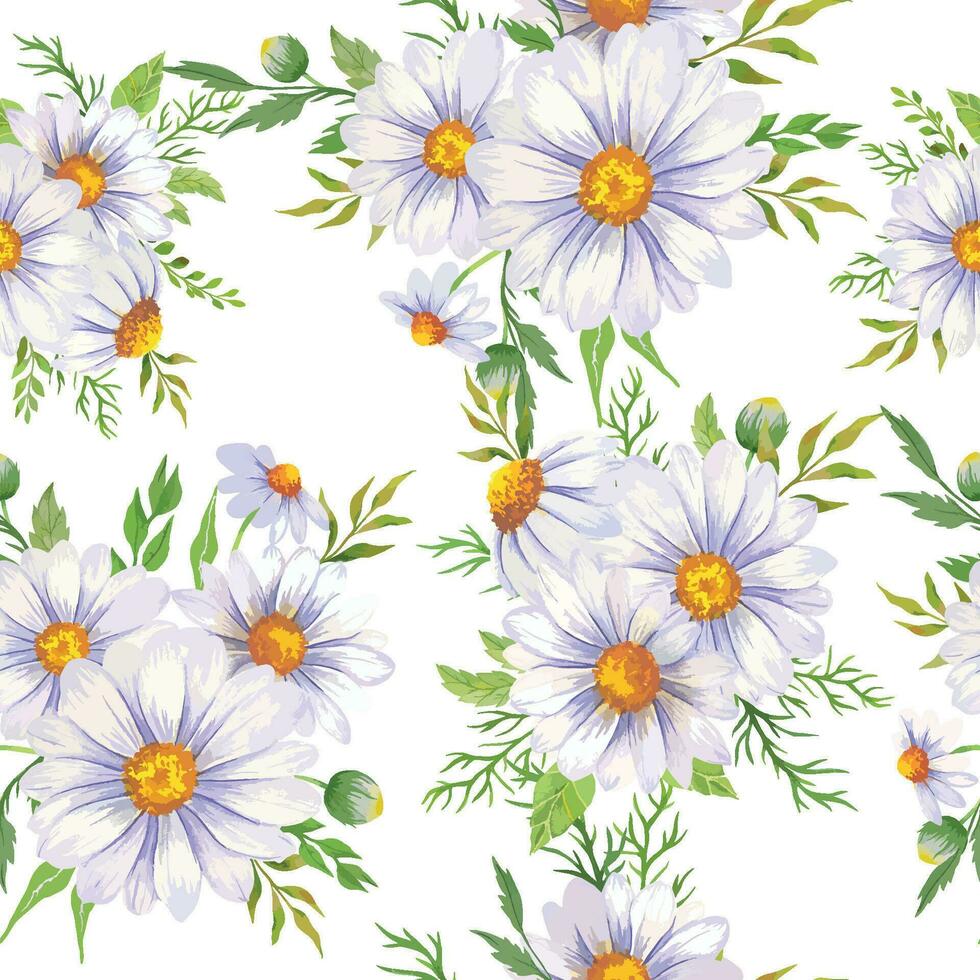 elegant blommig sömlös mönster med vattenfärg daisy blommor och grönska vektor
