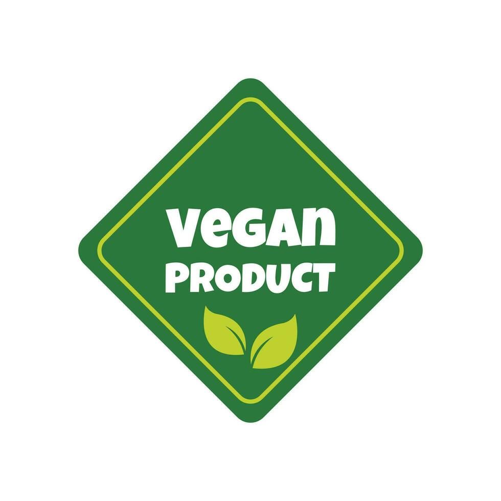 vegan Produkt Aufkleber, Etikett, Abzeichen und Logo. Ökologie Symbol. Logo Vorlage mit Grün Blätter zum vegan Lebensmittel. Vektor Illustration isoliert auf Weiß Hintergrund