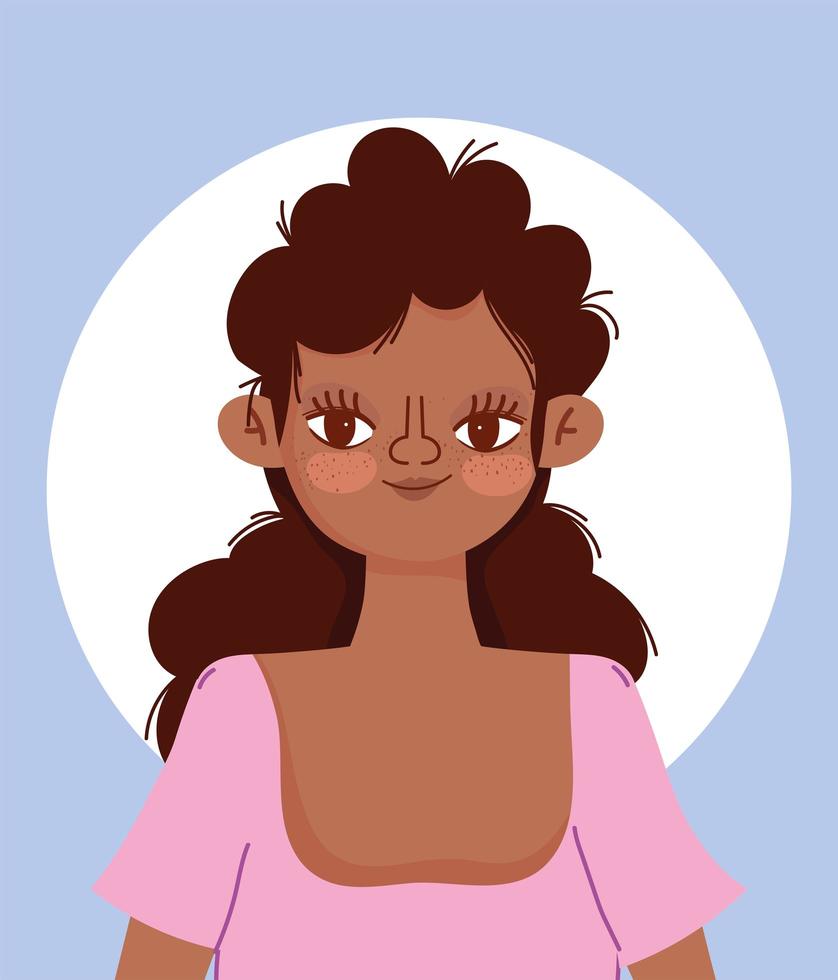 ung kvinna lockigt hår latinamerikansk tecknad porträtt vektor