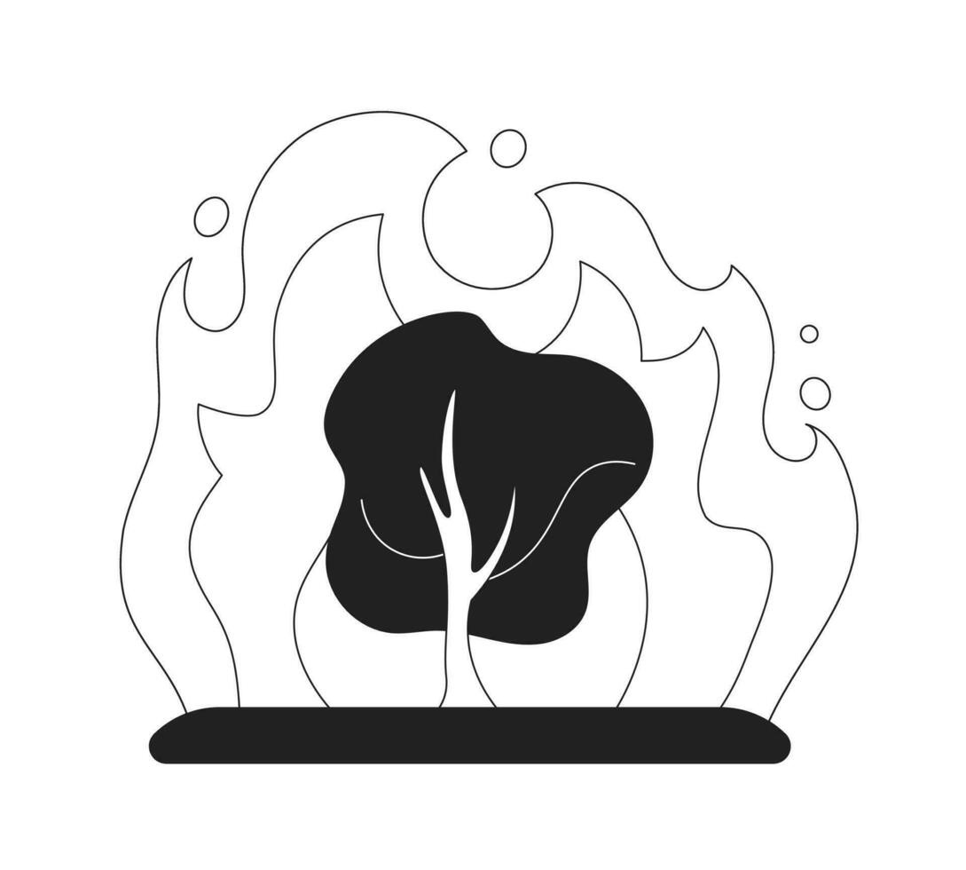 Verbrennung Baum einfarbig eben Vektor Objekt. Feuer im Wald. natürlich Katastrophe. editierbar schwarz und Weiß dünn Linie Symbol. einfach Karikatur Clip Kunst Stelle Illustration zum Netz Grafik Design