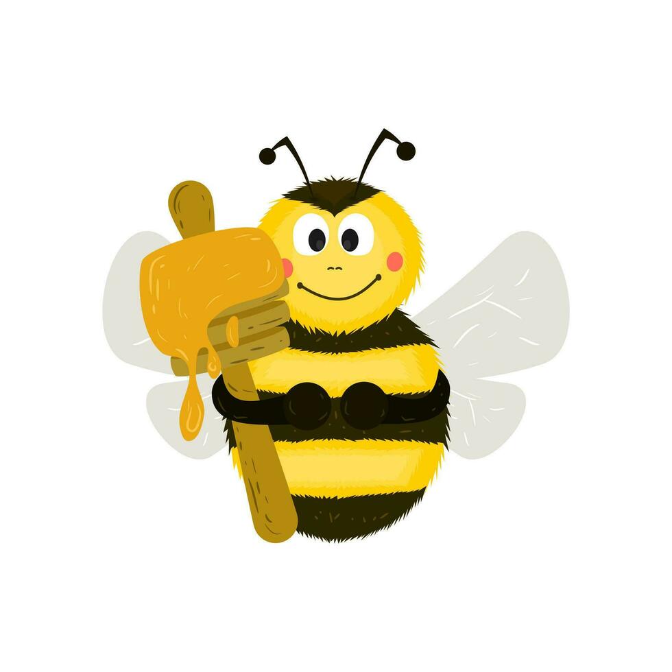 süß Biene mit Honig Löffel Vektor
