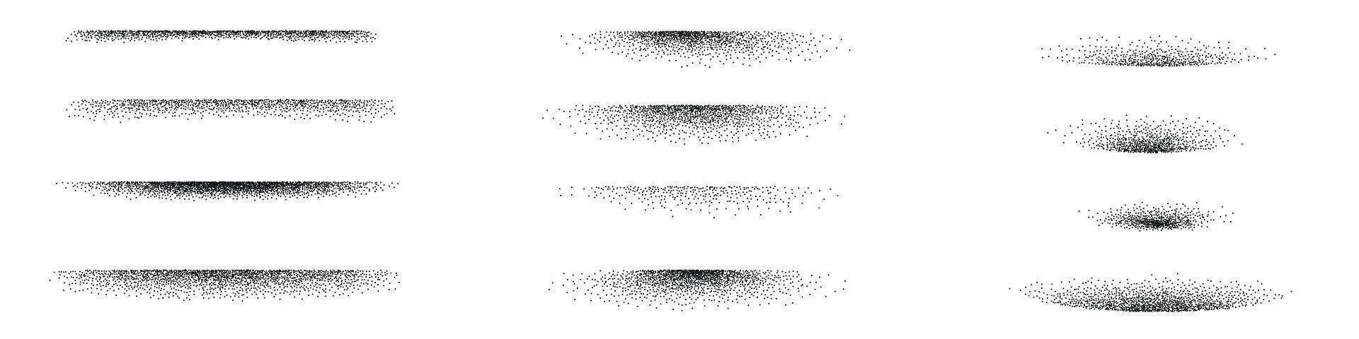 Schatten Auswirkungen mit Getreide, Lärm, und Punkt Muster. Schatten im schwarz Gradient mit tüpfeln, Sand Textur. eben Vektor Abbildungen isoliert im Hintergrund.