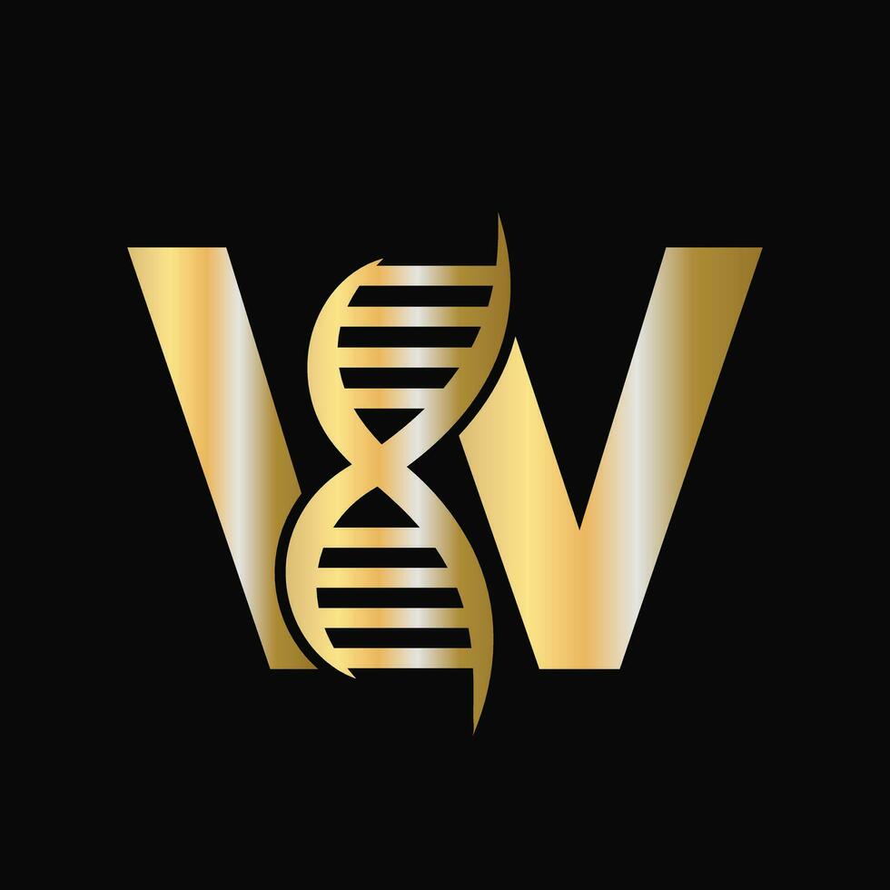 brev w dna logotyp design begrepp med dna cell ikon. hälsa vård symbol vektor