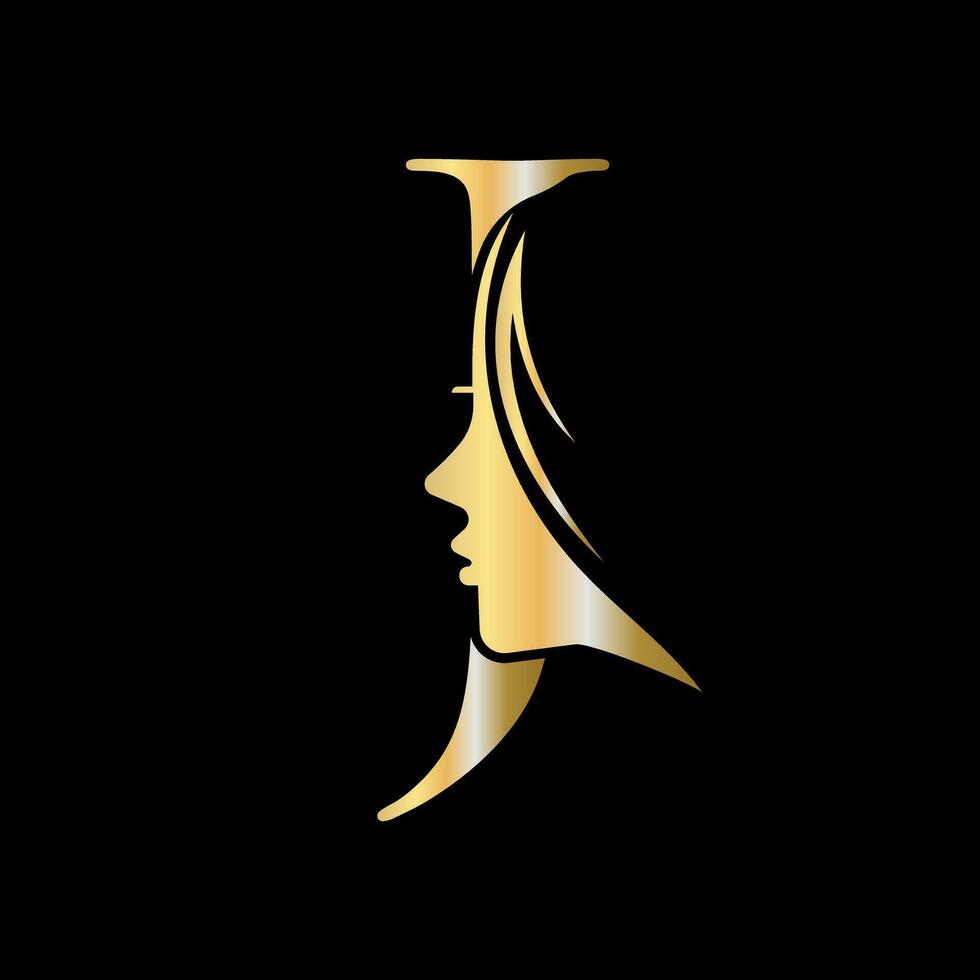 kvinna ansikte logotyp på brev j skönhet spa symbol med kvinna ansikte ikon vektor