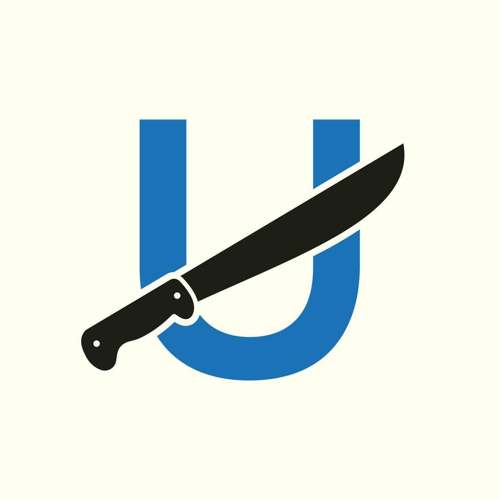 Brief u Messer Logo Design Vektor Vorlage Messer Symbol mit Alphabet