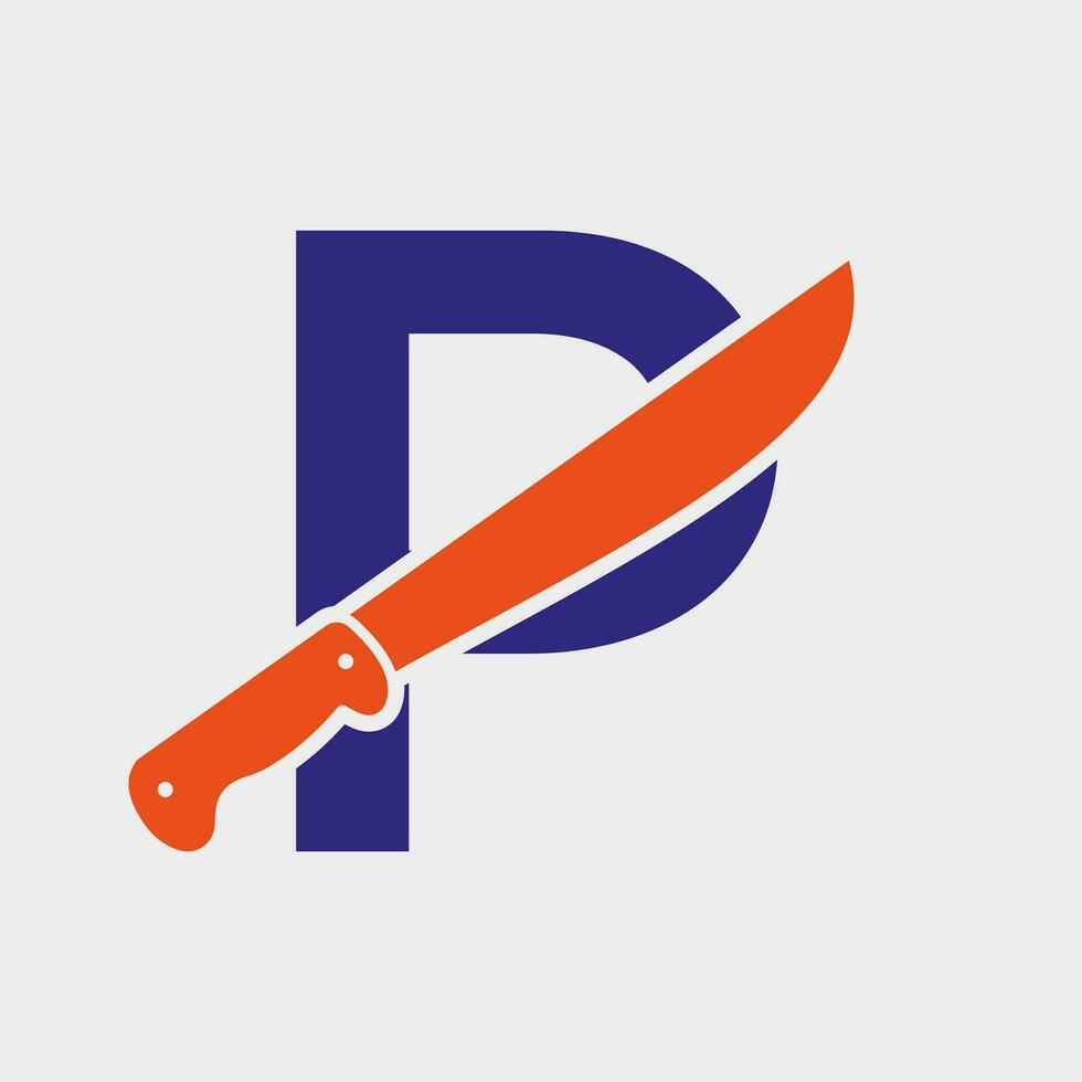 brev p kniv logotyp design vektor mall kniv symbol med alfabet