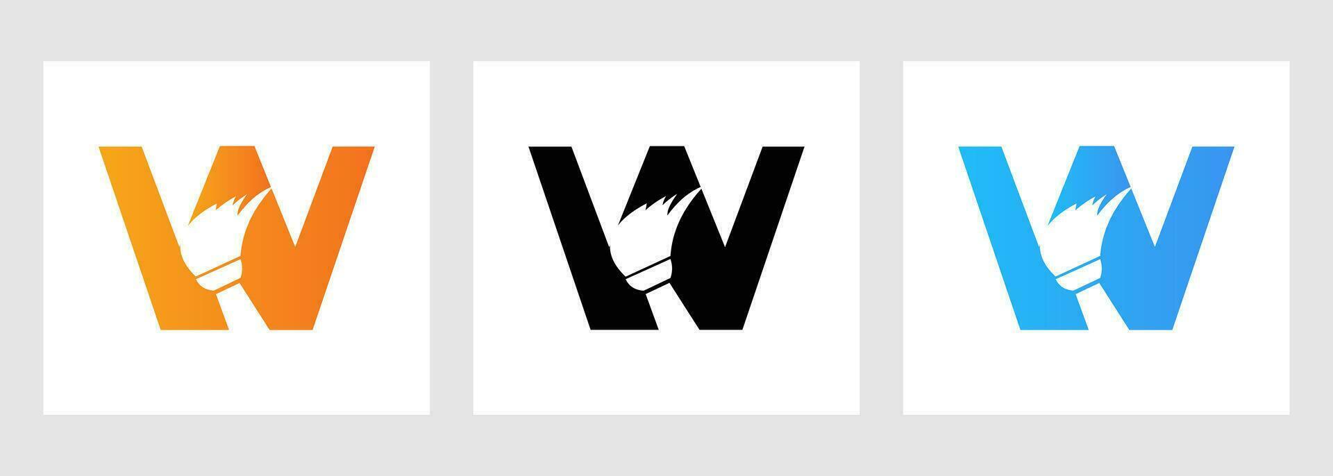 Brief w Haus Reinigung Logo Konzept mit sauber Bürste Symbol. Maid Bedienung Symbol vektor