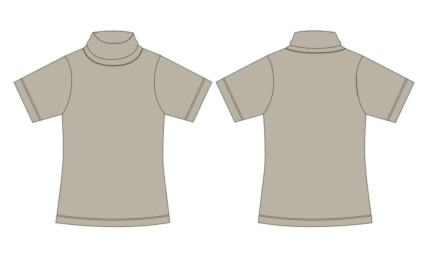 kort ärm t skjorta med stå upp krage teknisk teckning mode platt skiss vektor illustration mall för damer