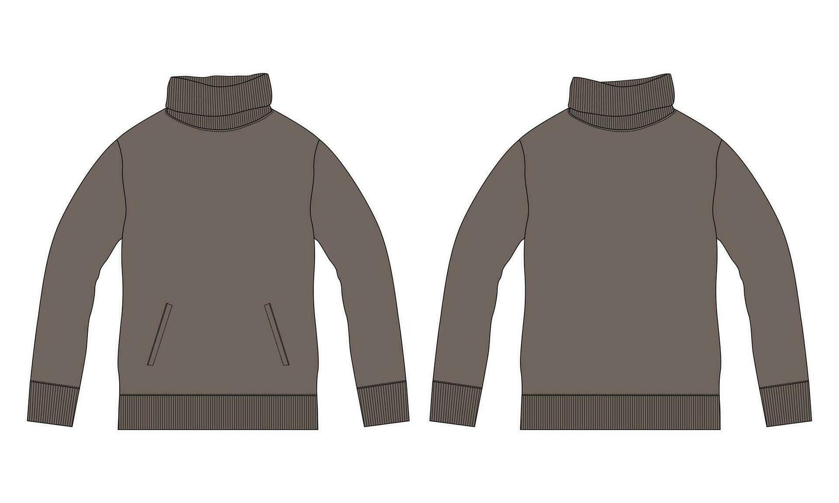 lange Ärmel Sweatshirt mit Stand oben Halsband technisch Zeichnung Mode eben skizzieren Vektor Illustration Vorlage Vorderseite und zurück Ansichten