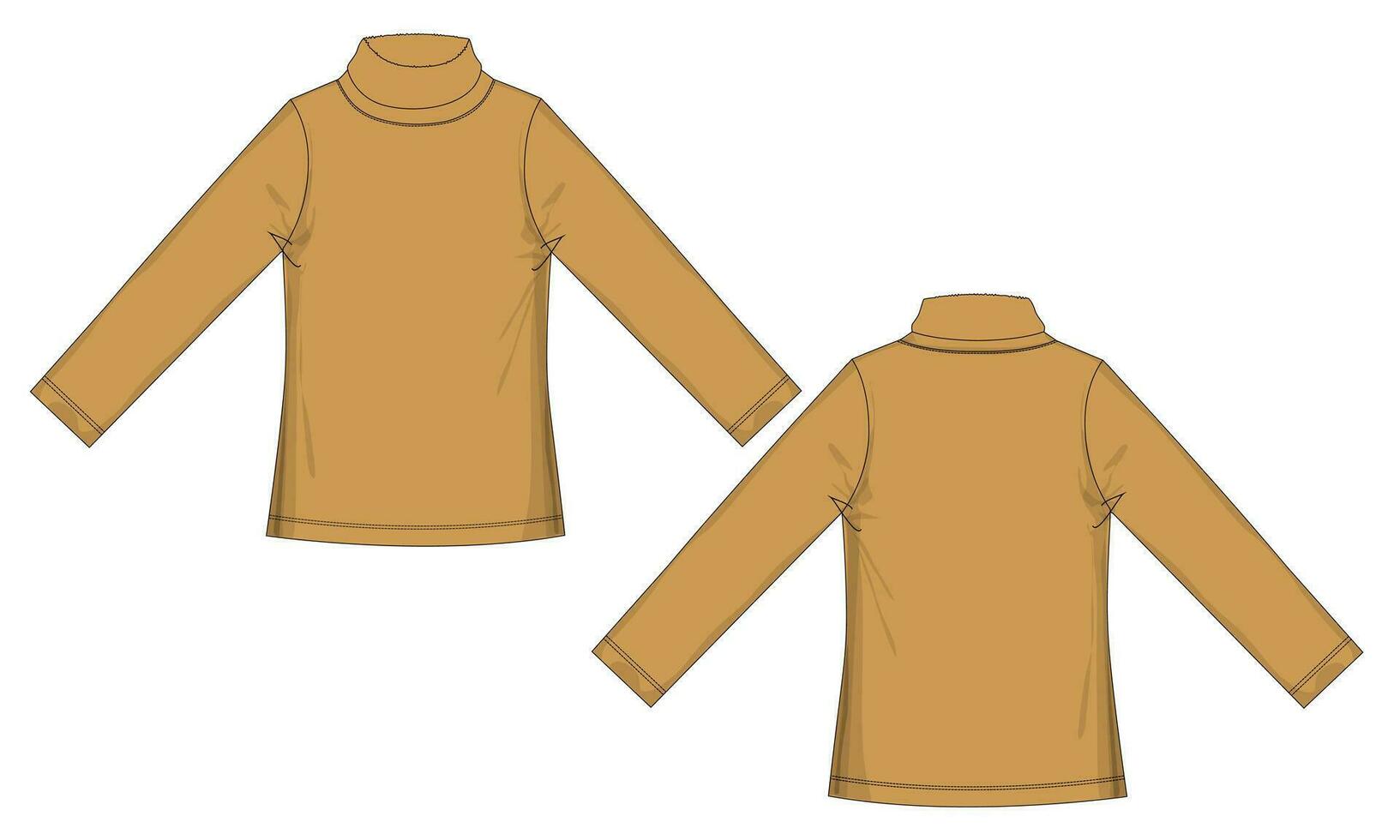 lång ärm t skjorta med stå upp krage teknisk teckning mode platt skiss vektor illustration mall för damer