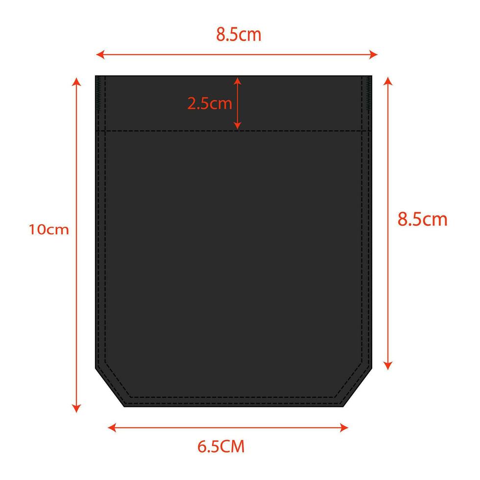 Bekleidung Tasche technisch Zeichnung eben skizzieren Vektor Illustration mit Messung Einzelheiten