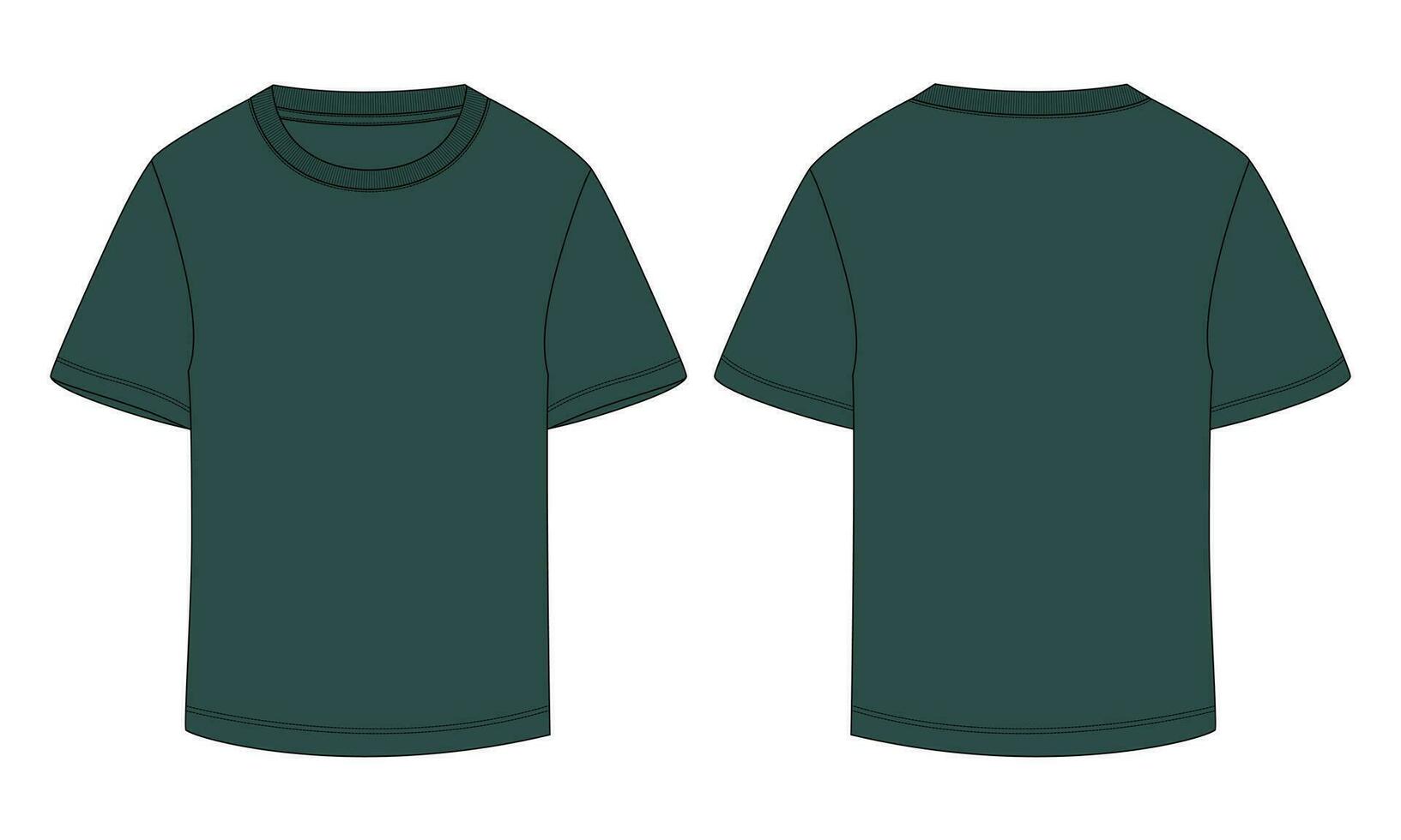 kurzärmliges T-Shirt, Vektorgrafik, grüne Farbvorlage, Vorder- und Rückansicht vektor