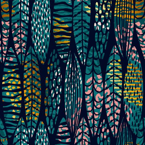 Stammes- nahtloses Muster mit abstrakten Blättern. Hand zeichnen Textur. vektor