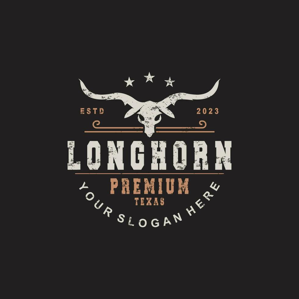 Longhorn Tier Logo Design, Bauernhof retro Jahrgang Horn minimalistisch einfach Vorlage Illustration vektor