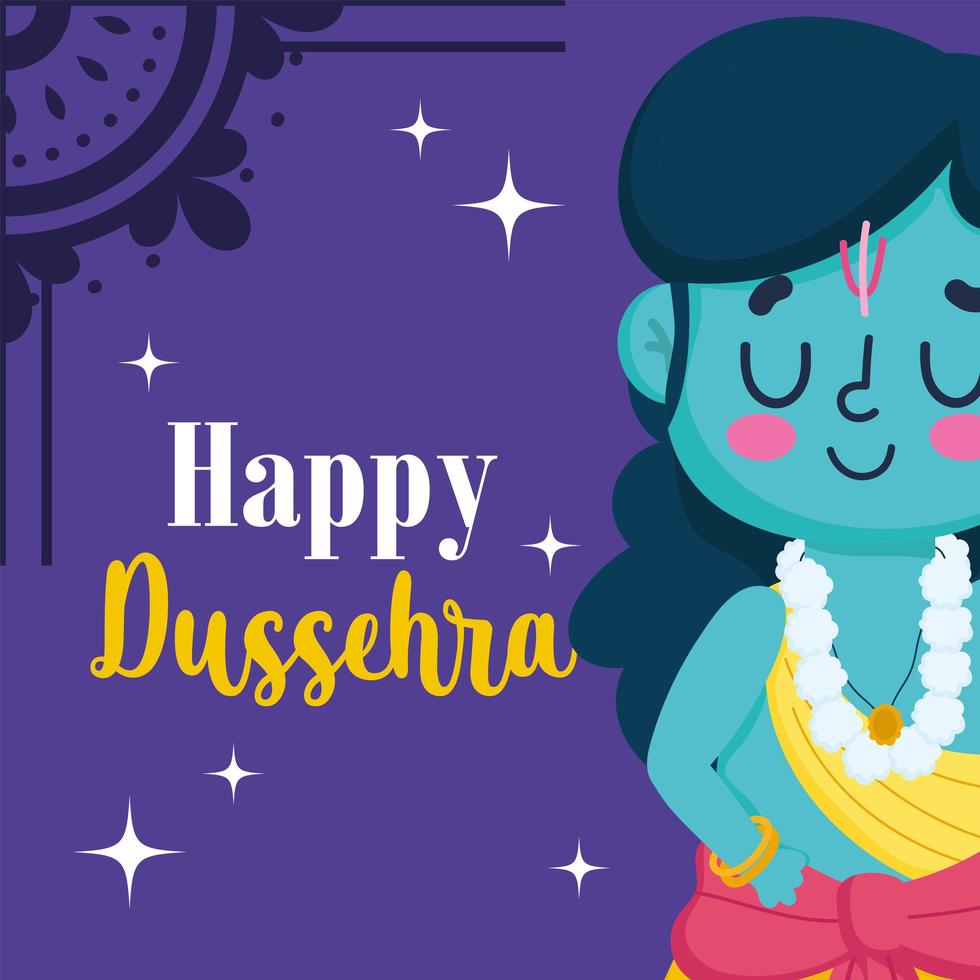 Happy Dussehra Festival of India, Cartoon Lord Rama traditionelle religiöse Ritualkultur vektor
