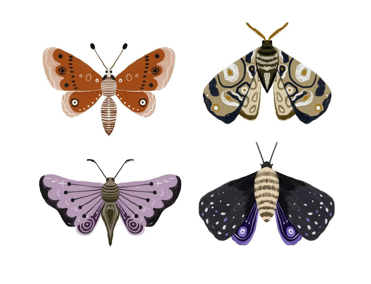 hand målad illustration med ljus fjäril. insekt ClipArt. dekorativ vingar. sommar och vår illustration vektor