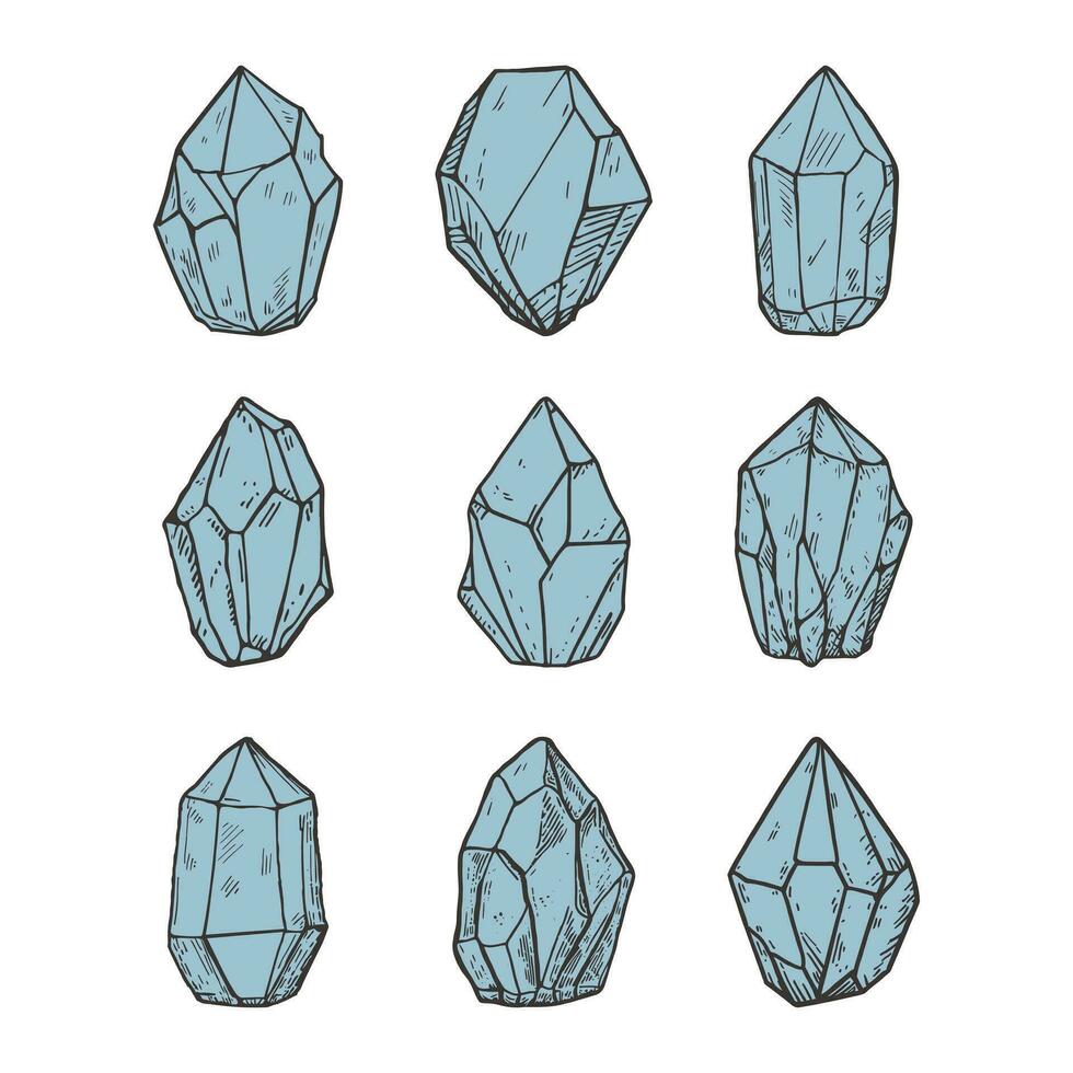 Kristall Stein Diamant Gekritzel Stil Vektor Illustration