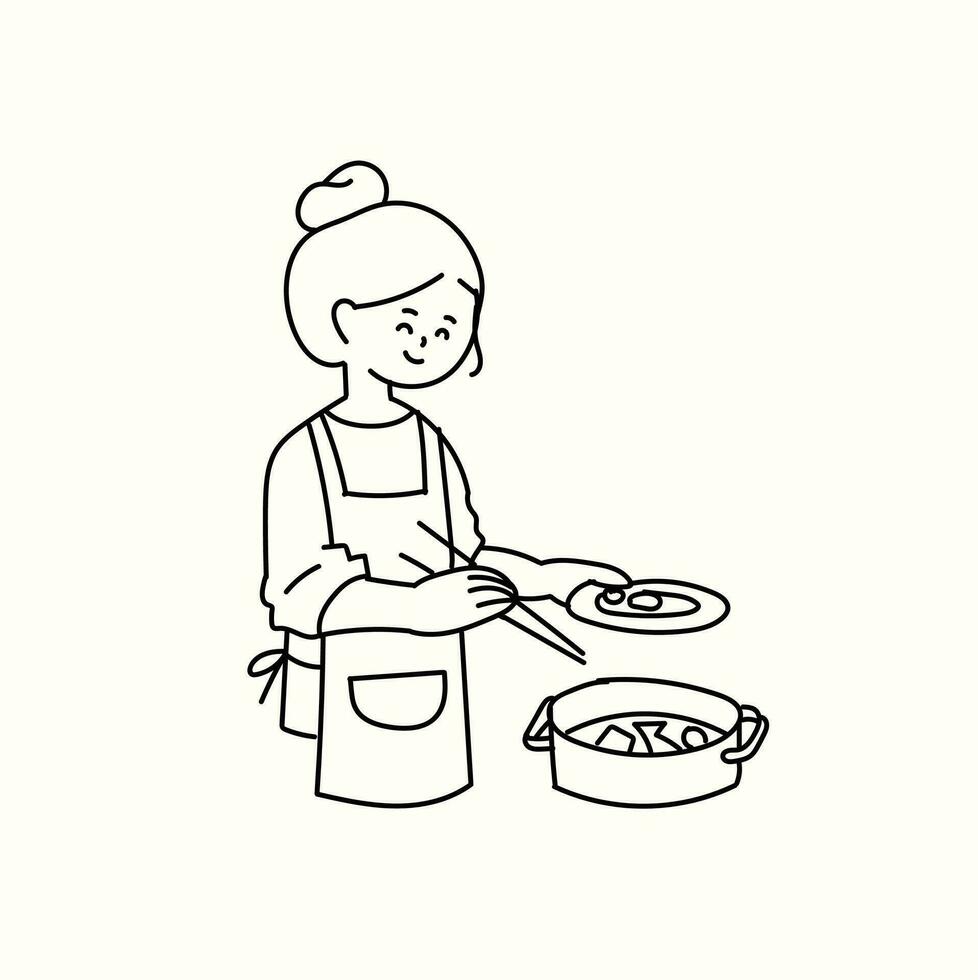 Mädchen ist Kochen im das Küche Illustration vektor
