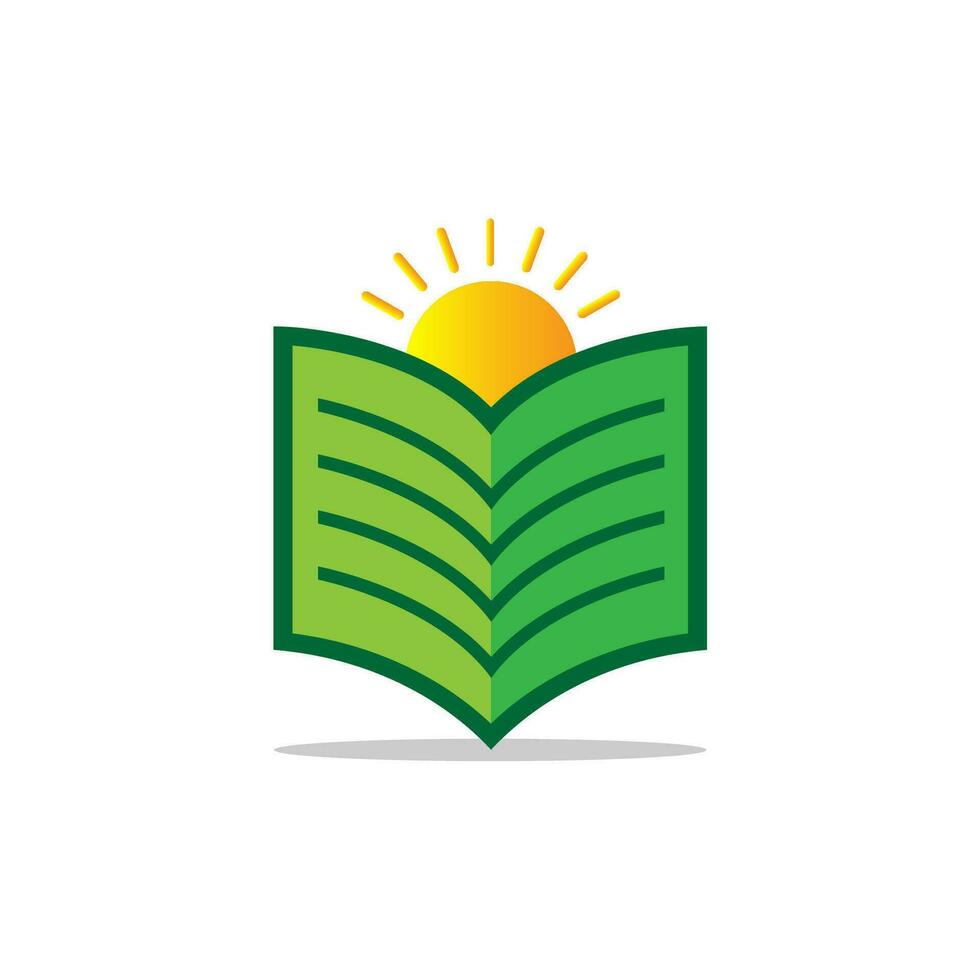 Wissen Symbol, öffnen Buch und Sonne. Buch Sonnenuntergang Logo Design Vorlage eben Vektor Illustration