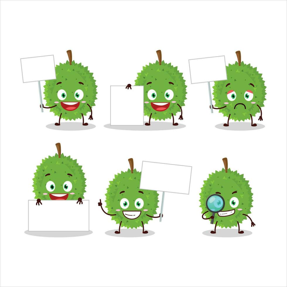 Durian Karikatur im Charakter bringen Information Tafel vektor