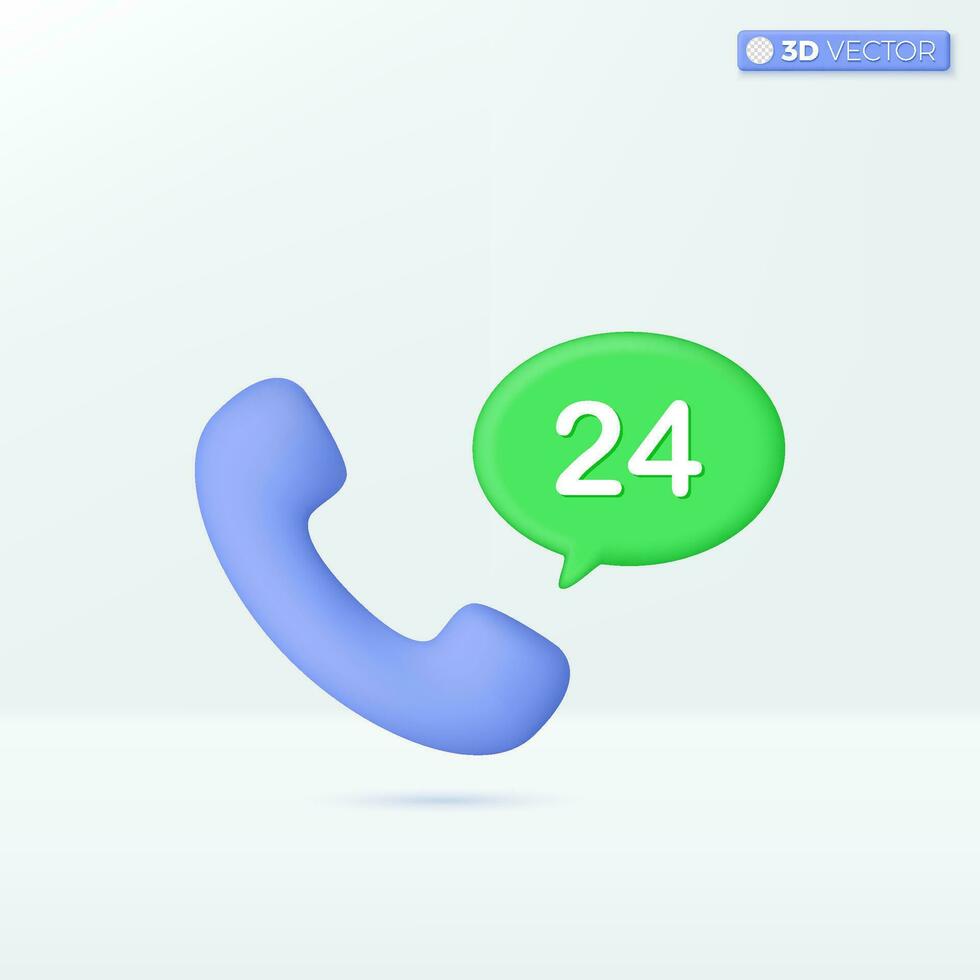 Telefon 24 Std Symbol Symbole. chatten, Arbeiten Std, Unterstützung, Service, Lieferung Konzept. 3d Vektor isoliert Illustration Design. Karikatur Pastell- minimal Stil. Sie können benutzt zum Design ux, ui, drucken Anzeige