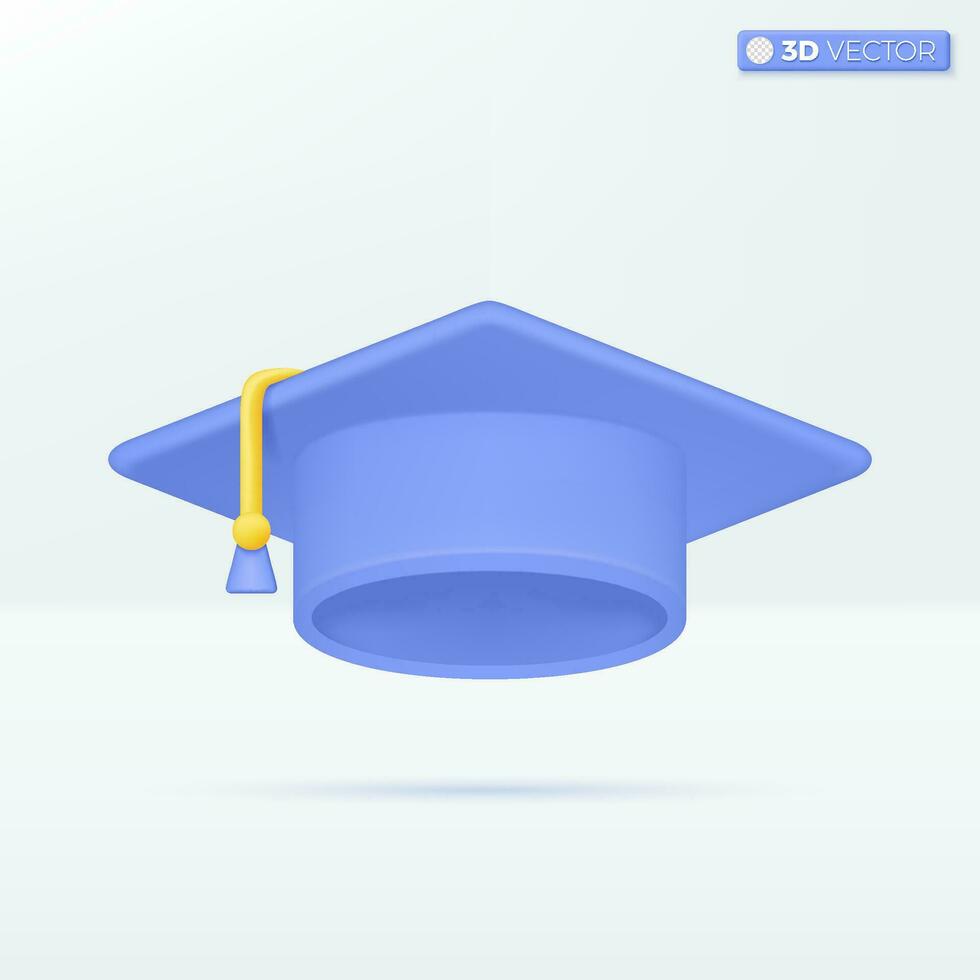 gradering keps med tofs ikon symboler. högskola keps, utbildning grad ceremoni begrepp. 3d vektor isolerat illustration design. tecknad serie pastell minimal stil. du kan Begagnade för design ux, ui, skriva ut annons.