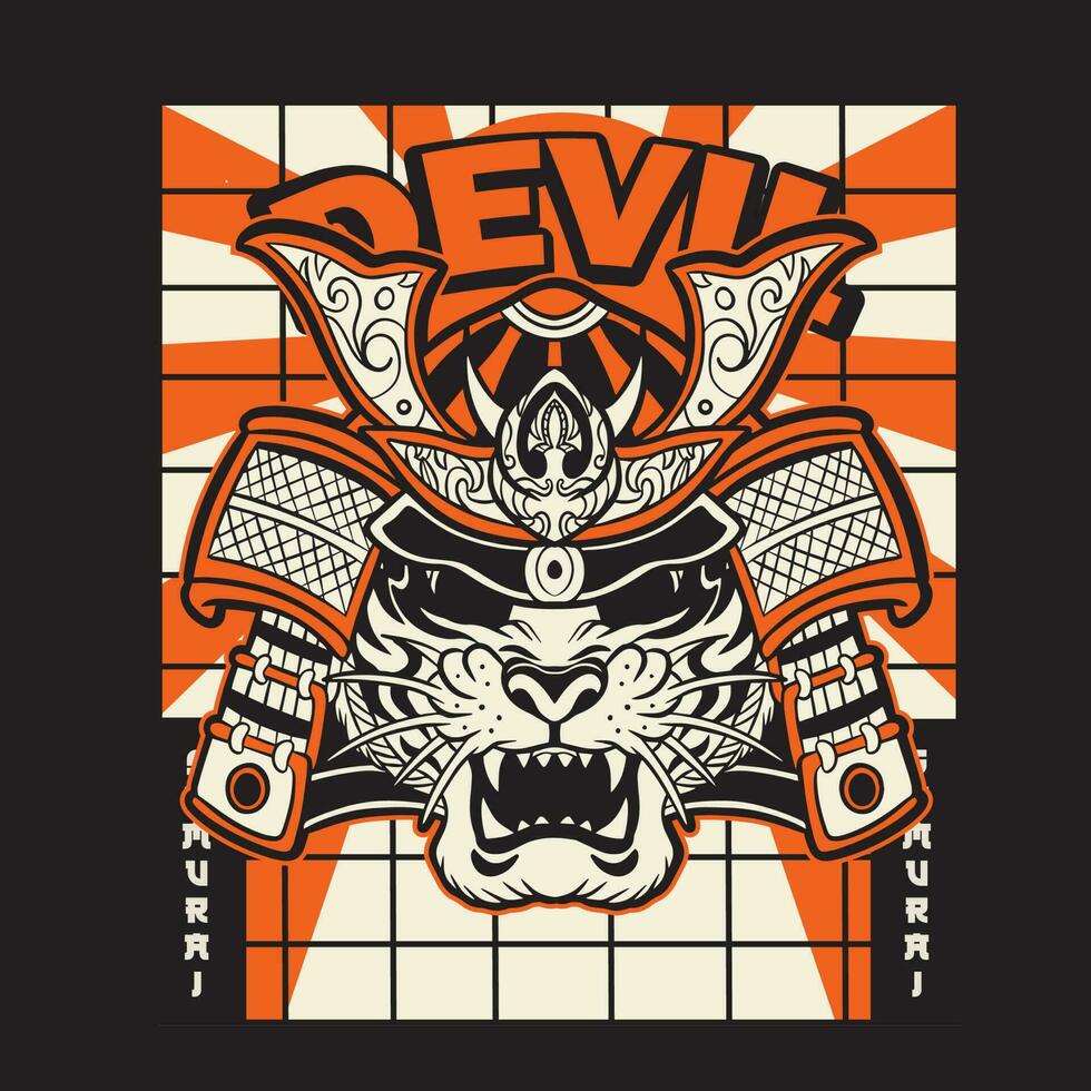 samuraj krigare mask, traditionell rustning av japansk krigare, vektor illustration, skjorta grafisk. Allt element mask, hjälm, färger är på de separat skikten och redigerbar