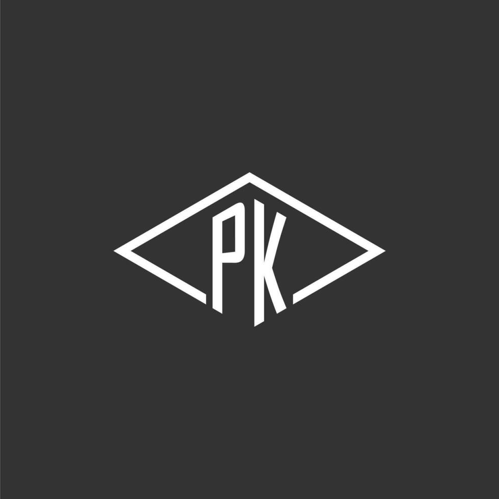 initialer pk logotyp monogram med enkel diamant linje stil design vektor