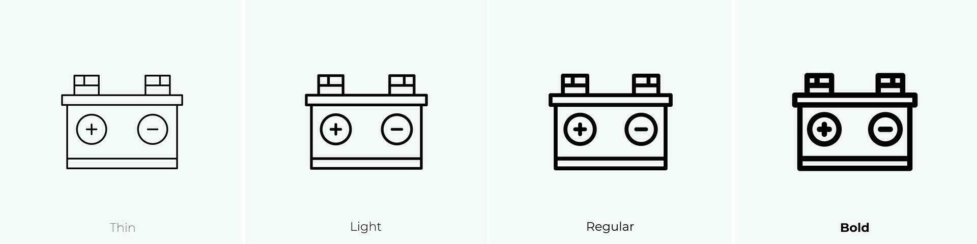 Akkumulator Symbol. dünn, Licht, regulär und Fett gedruckt Stil Design isoliert auf Weiß Hintergrund vektor