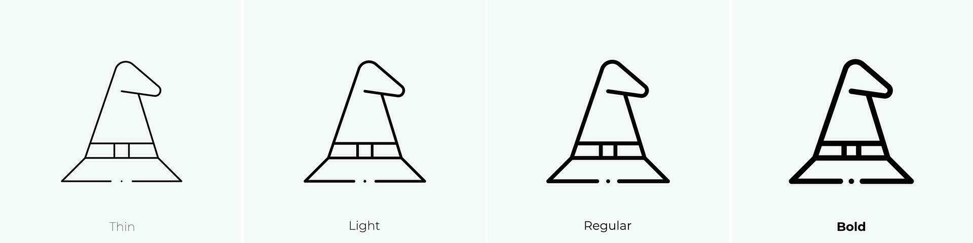 Hexe Hut Symbol. dünn, Licht, regulär und Fett gedruckt Stil Design isoliert auf Weiß Hintergrund vektor