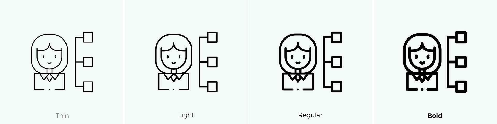 Frau Symbol. dünn, Licht, regulär und Fett gedruckt Stil Design isoliert auf Weiß Hintergrund vektor