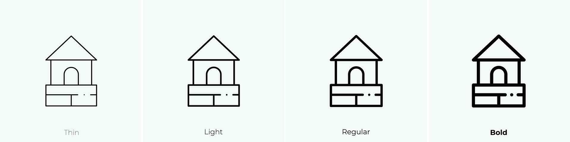 Holz Haus Symbol. dünn, Licht, regulär und Fett gedruckt Stil Design isoliert auf Weiß Hintergrund vektor