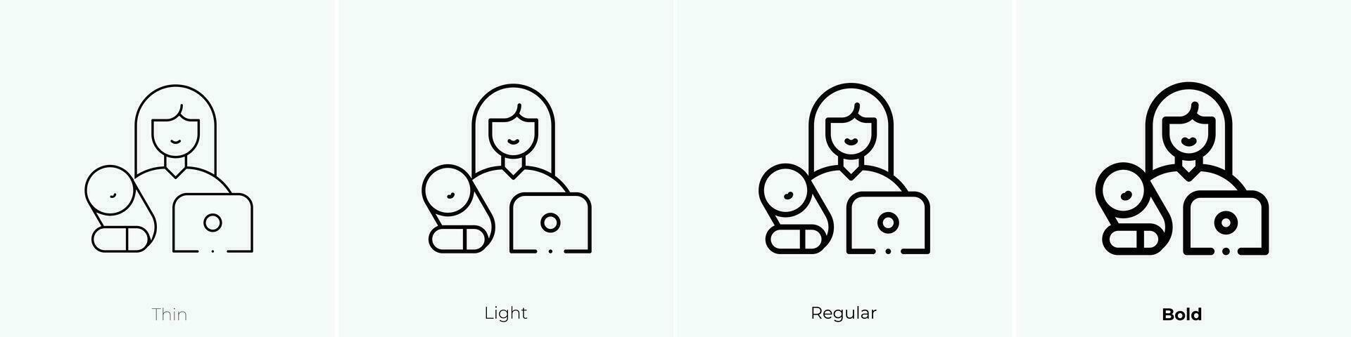 Arbeiten Mutter Symbol. dünn, Licht, regulär und Fett gedruckt Stil Design isoliert auf Weiß Hintergrund vektor