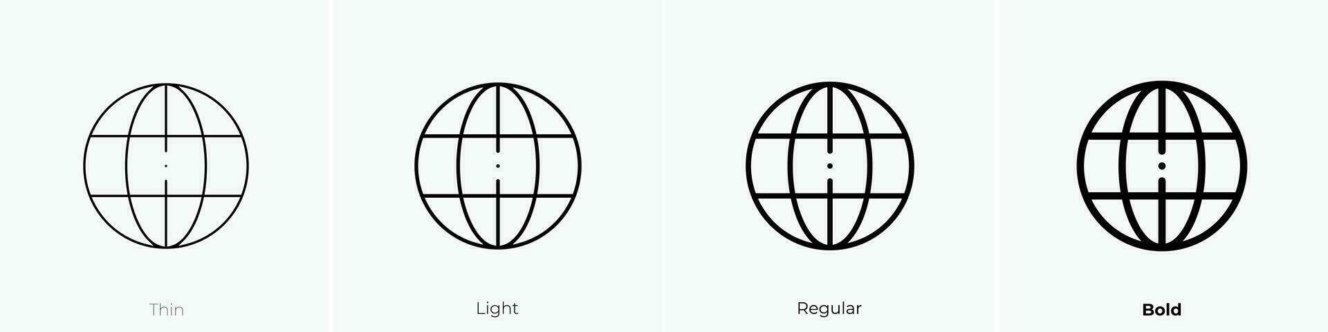 Welt Gitter Symbol. dünn, Licht, regulär und Fett gedruckt Stil Design isoliert auf Weiß Hintergrund vektor
