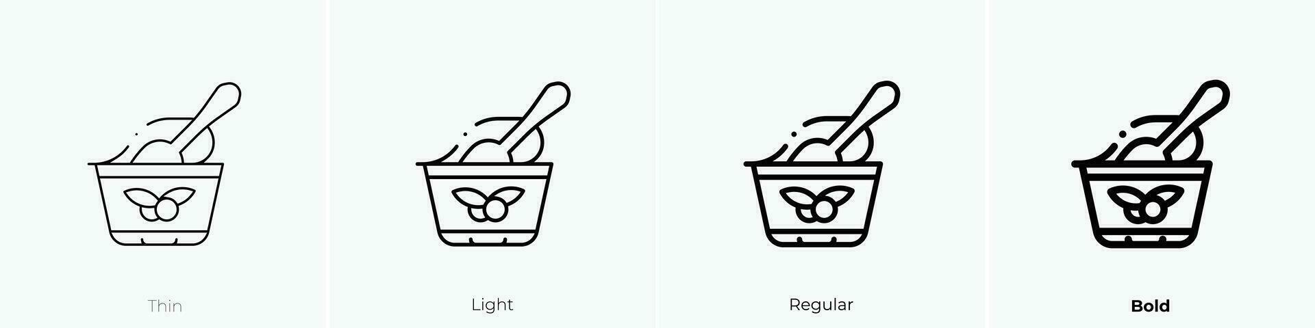 Joghurt Symbol. dünn, Licht, regulär und Fett gedruckt Stil Design isoliert auf Weiß Hintergrund vektor