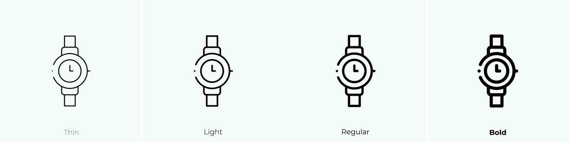 Armbanduhr Symbol. dünn, Licht, regulär und Fett gedruckt Stil Design isoliert auf Weiß Hintergrund vektor