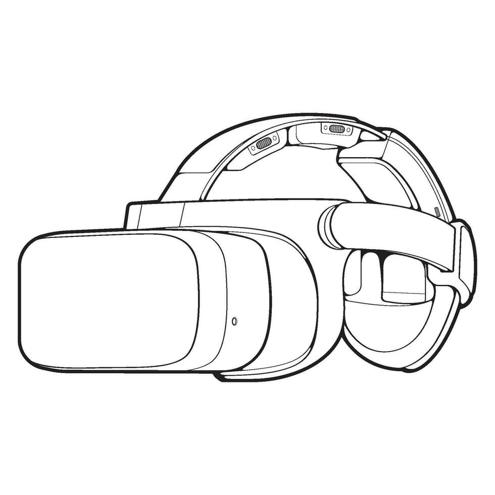 virtuell verklighet headsetet översikt teckning vektor, virtuell verklighet headsetet dragen i en skiss stil, svart linje virtuell verklighet headsetet utbildare mall översikt, vektor illustration.