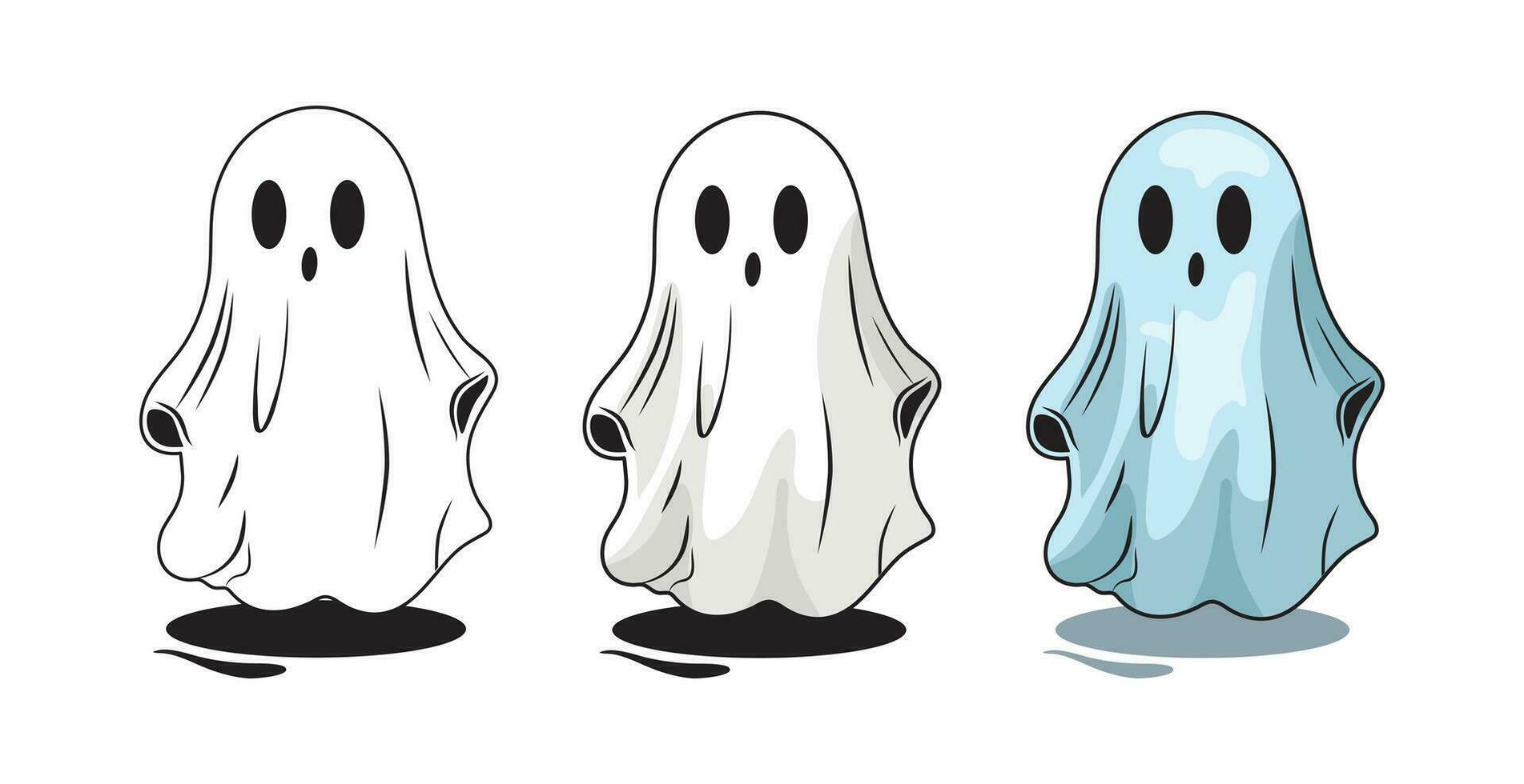 uppsättning av söt halloween spöke illustrationer, halloween platt spöke samling mall vektor. vit bakgrund, isolerat redigerbar objekt. vektor