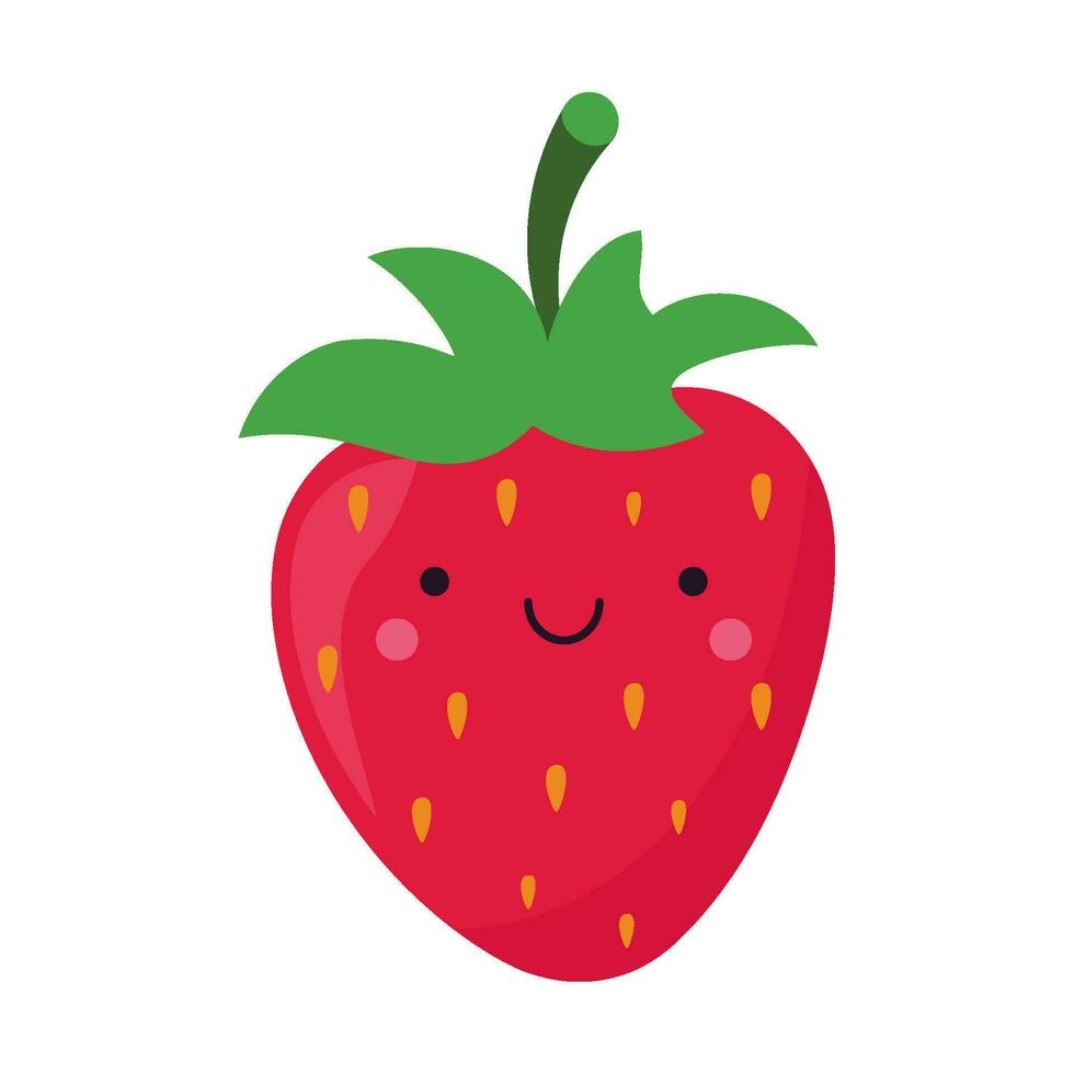 süß Erdbeere im kawaii Stil. Clip Art Bild isoliert auf Weiß Hintergrund. vektor