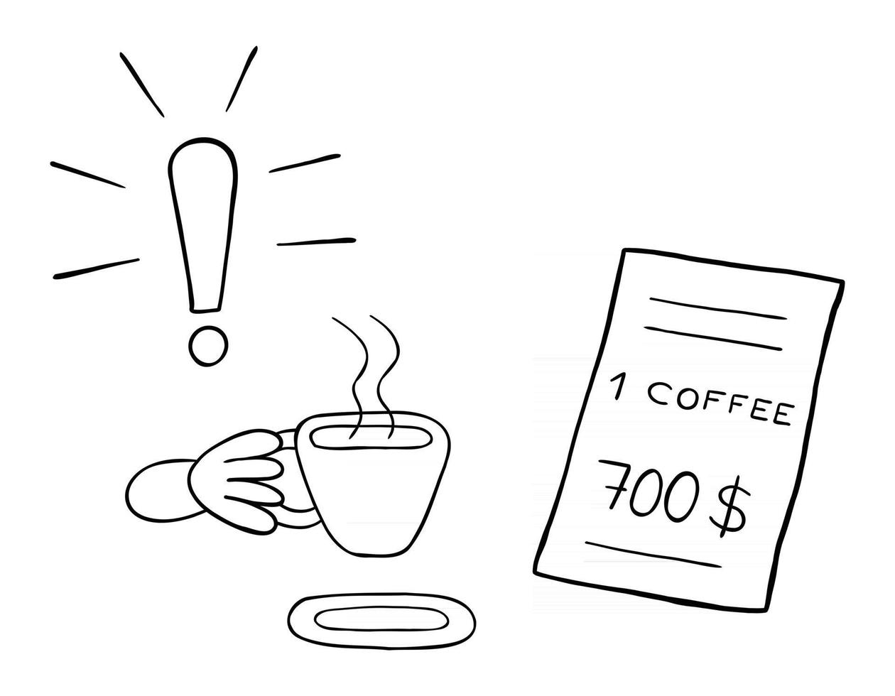 tecknad vektorillustration av en kaffedrycker och en restaurang till ett mycket högt pris vektor