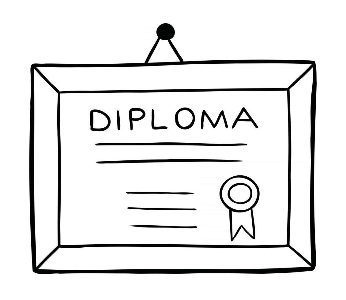 Karikaturvektorillustration des gerahmten Diploms, das an der Wand hängt vektor