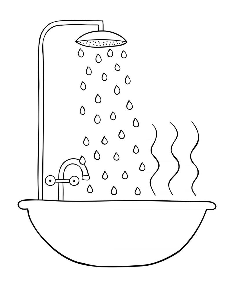 Karikaturvektorillustration der Duschbadewanne und des heißen Wassers vektor