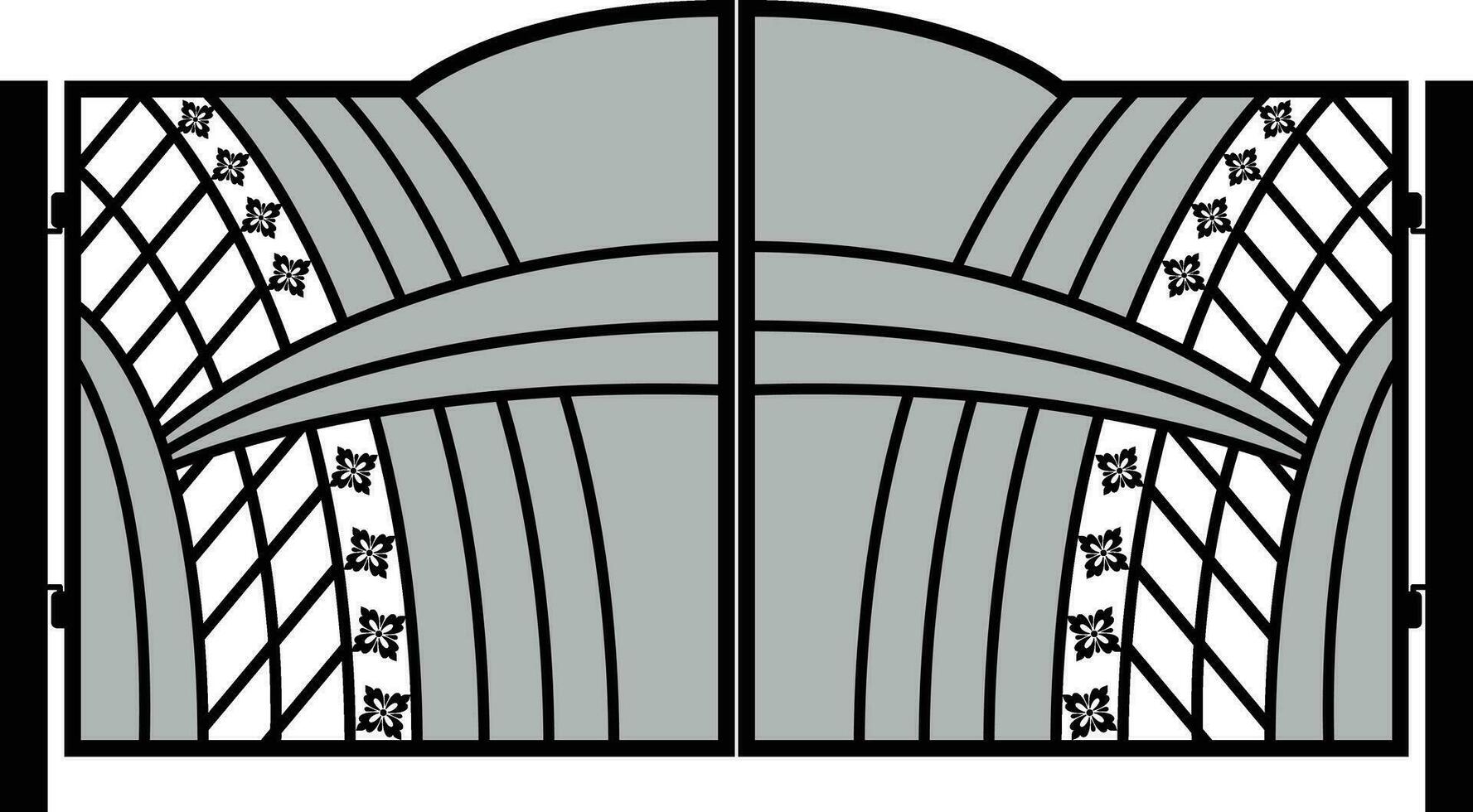 modern geschmiedet Tore, Tor Symbole, Portal Zeichen, dekorativ Metall Tore mit wirbelt, Pfeile, und Ornamente, Vektor Illustration