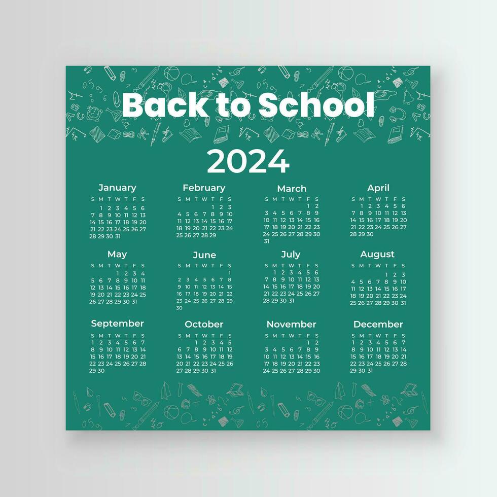 tillbaka till skola social media kalender 2024 för din barn. du kommer skaffa sig en varje vecka planerare, en gång i månaden planerare, och årlig planerare. vektor
