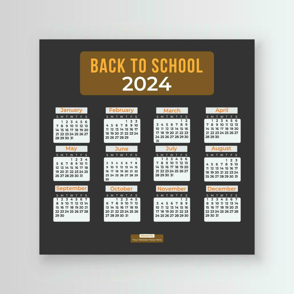 tillbaka till skola social media kalender 2024 för din barn. du kommer skaffa sig en varje vecka planerare, en gång i månaden planerare, och årlig planerare. vektor