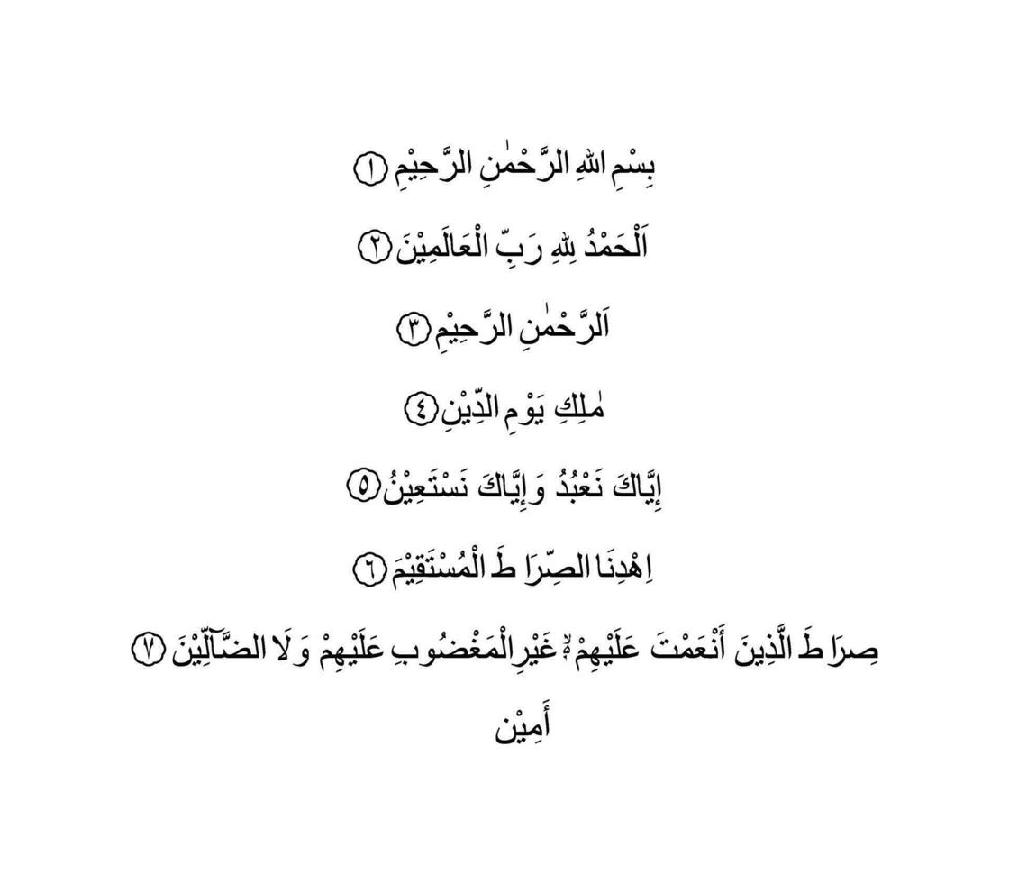 al Fatih oder al Fatihah, Öffnung oder Öffner, ist das zuerst Sure von das Koran, 7 Verse welche sind ein Gebet zum Orientierungshilfe und Gnade, rezitiert im Muslim obligatorisch und freiwillig Gebete im das Sholat. vektor