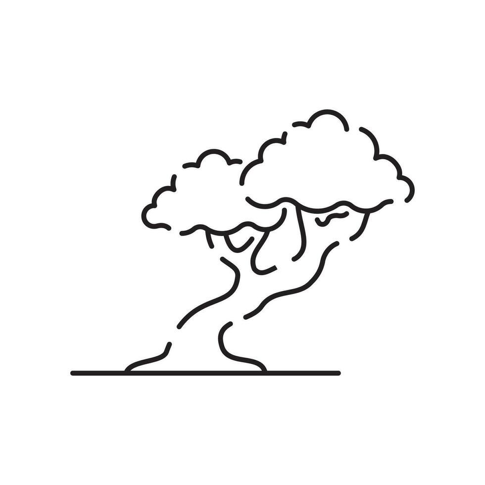 Baum im lineart Stil, Linie Vektor Symbol. Wald, Park und Garten Baum eben Zeichen Sammlung.
